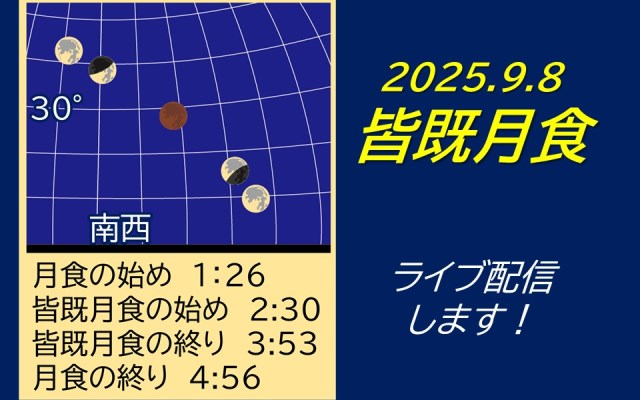 終了しました】9月8日 皆既月食 -ライブ配信します- - 明石市立天文科学館